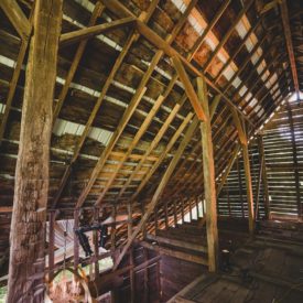 Interior rafters of barn.